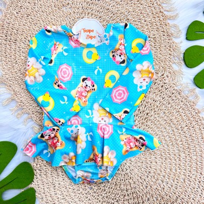 Linha Praia - Maiô Manga Longa Pets com Badinho - Verde Água